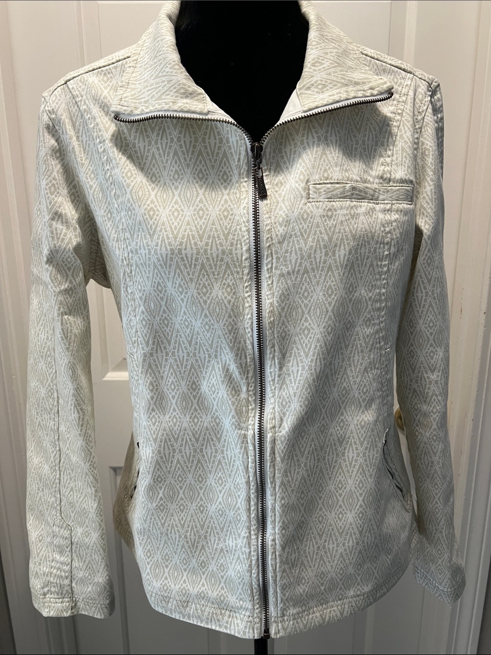 Prana Light Cream Patterned Zip-Front Jacket